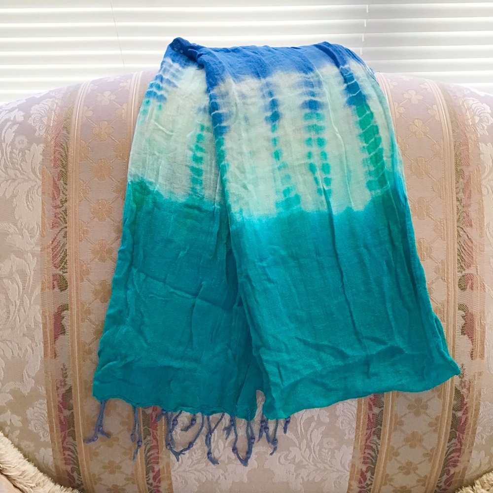 Blue Ombre Tie Dye Scarf or Sarong Bikini Cover-up